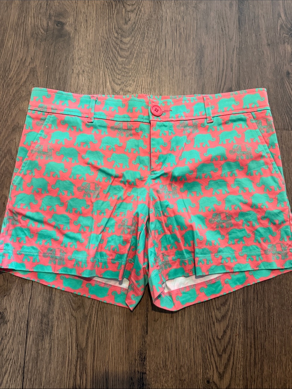 Tracy Negoshian Coral Shorts with Mint Elephant Print